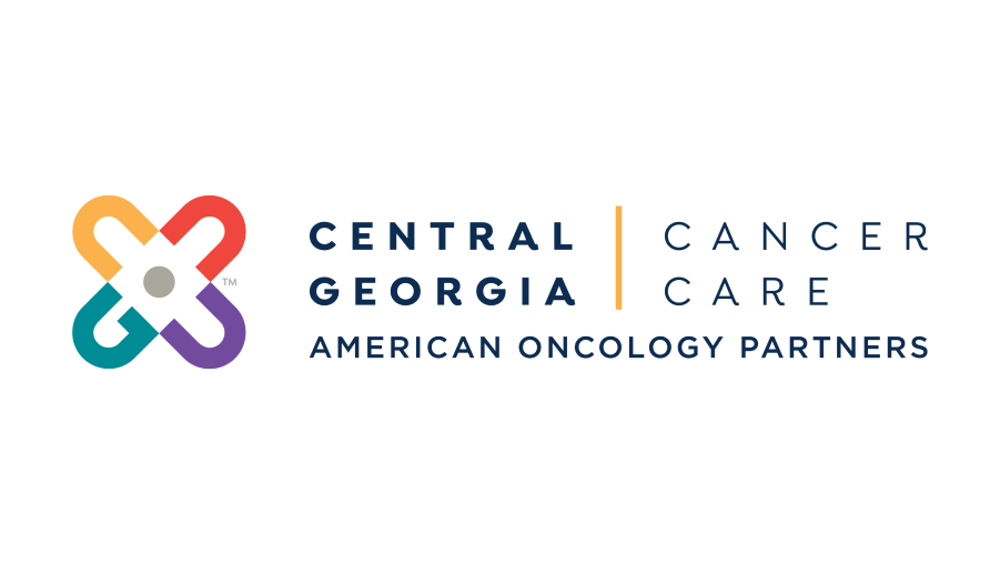 Logo for Central Georgia Cancer Care, American Oncology Partners. Includes a multicolored abstract knot symbol and stacked text reading "Central Georgia Cancer Care" and "American Oncology Partners."
